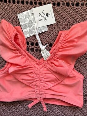 Kate Quinn-Desert Flower-Coral-Crop Swim top-Ruffle bikini swimsuit-Cinched tie